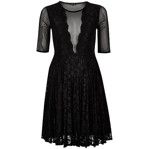 Black mesh and lace skater dress  River Island   
