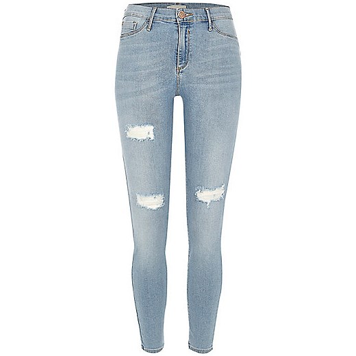 Light blue wash ripped Molly jeggings  szary River Island  