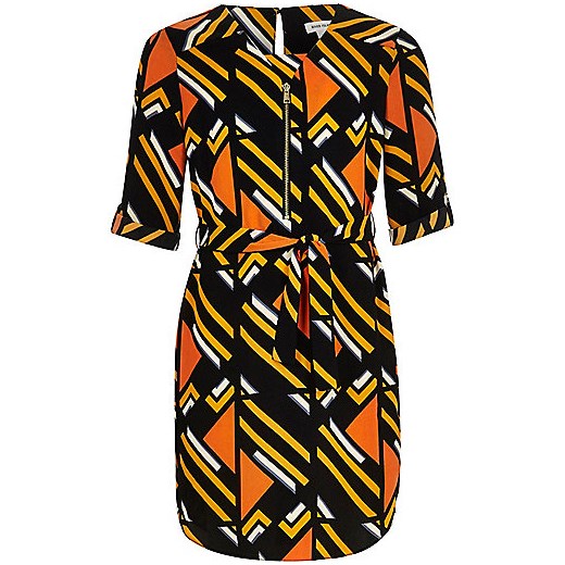 Girls orange stripe print shirt dress   River Island  