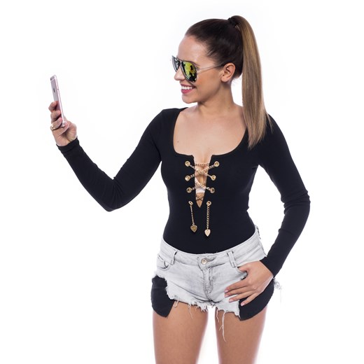 Body ze złotym łańcuszkiem - czarne Selfieroom   Selfieroom.pl
