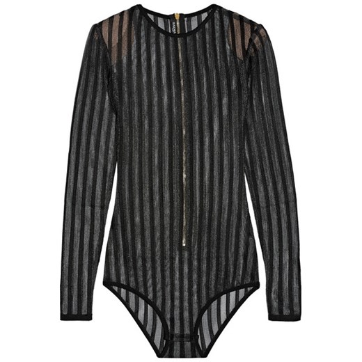 Striped stretch-knit bodysuit szary Balmain  NET-A-PORTER