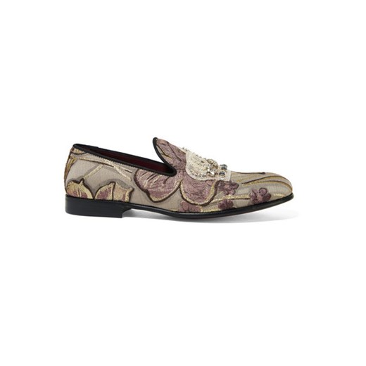 Embellished jacquard slippers Dolce & Gabbana brazowy  NET-A-PORTER