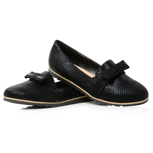 Czarne Baleriny Slip On Skórzana Profilowana Wkładka Kokarda czarny 38 BUTOSKLEP.PL