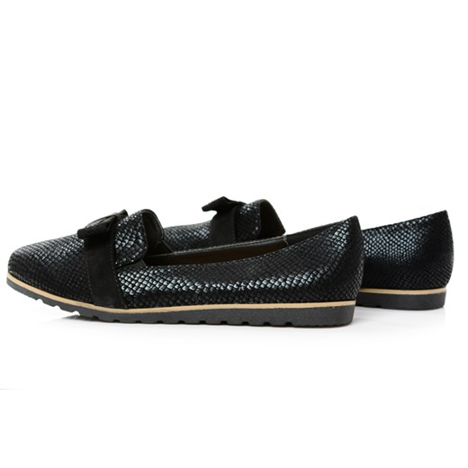 Czarne Baleriny Slip On Skórzana Profilowana Wkładka Kokarda czarny 40 BUTOSKLEP.PL