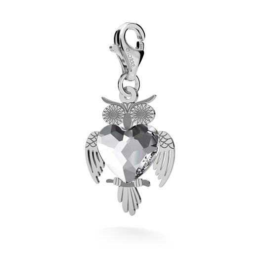 Srebrny charms mała sowa swarovski 925 : Kolor kryształu SWAROVSKI - Crystal, Kolor pokrycia srebra - Pokrycie Jasnym Rodem