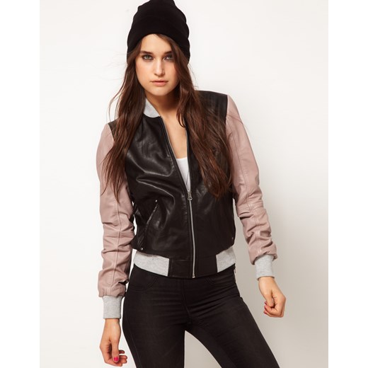Kurtka Asos Leather With Contrast Sleeves pandzior-pl-new-vogue z zamkiem