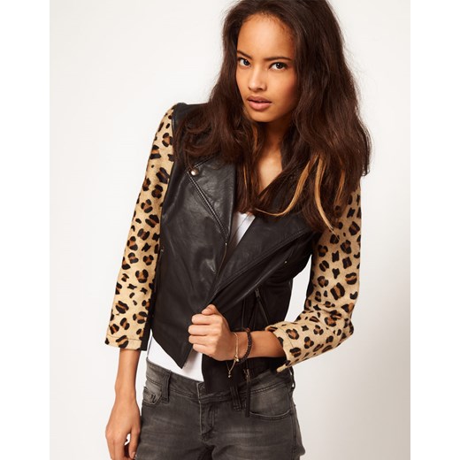 Ramoneska Asos Leather With Leopard Panel  pandzior-pl-new-vogue  z kieszeniami