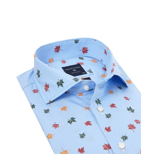 Elegancka błękitna koszula Profuomo SLIM FIT w jesienne liście