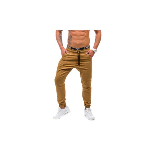 Brązowe spodnie jeansowe joggery męskie Denley 0399-1