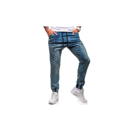 Granatowo-szary spodnie jeansowe joggery męskie Denley 0425K