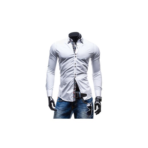 Koszula męska elegancka z długim rękawem biała Denley 0722