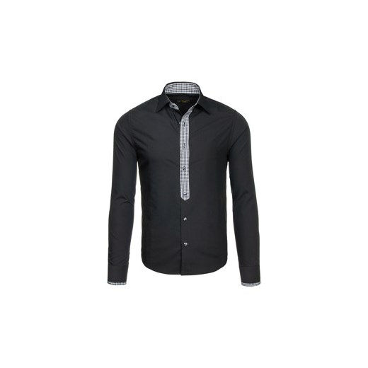 Czarna koszula męska elegancka z długim rękawem Bolf 0939
