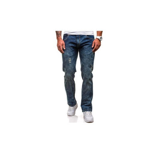 Granatowe spodnie jeansowe męskie Denley 4407