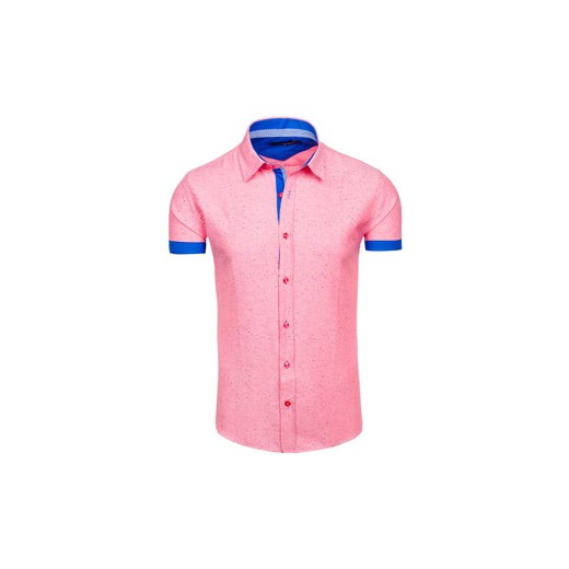 Koszula męska we wzory z krótkim rękawem różowa Bolf 6521