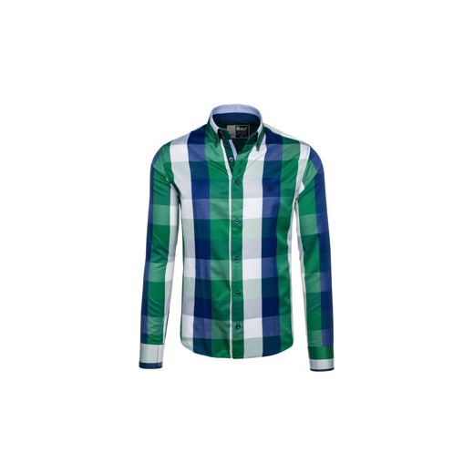 Koszula męska w kratę z długim rękawem zielona Bolf 4701-2
