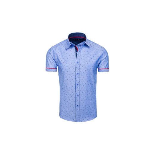 Niebieski koszula męska we wzory z krótkim rękawem Bolf 6520