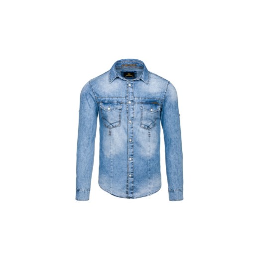 Niebieska koszula męska jeansowa z długim rękawem Denley 4471