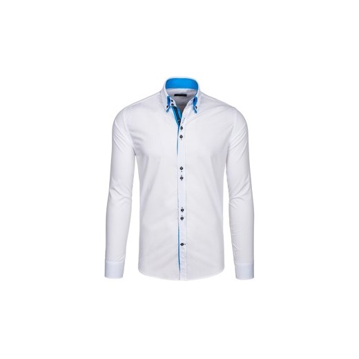 Biało-niebieska koszula męska elegancka z długim rękawem Denley 4727