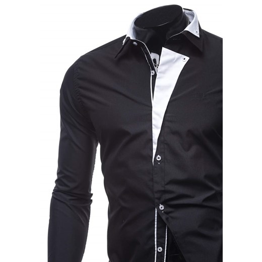 Czarna koszula męska elegancka z długim rękawem Denley 4715D