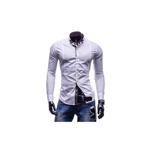 Biała koszula męska elegancka z długim rękawem Denley 0702