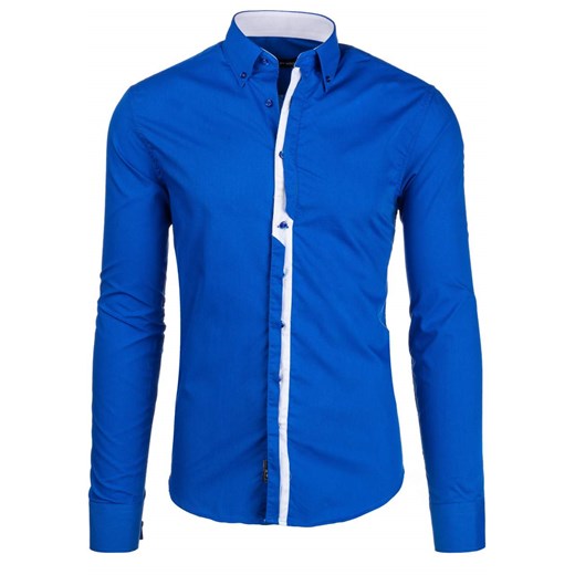 Niebiesko-biała koszula męska elegancka z długim rękawem Denley 5745