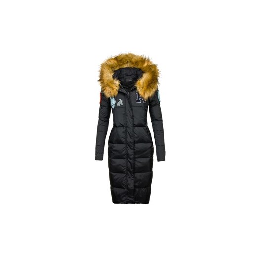 Czarny płaszcz damski zimowy Denley 8067