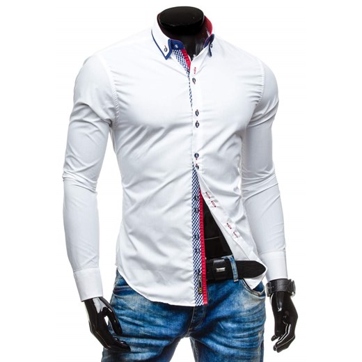 Biała koszula męska elegancka z długim rękawem Bolf 5818