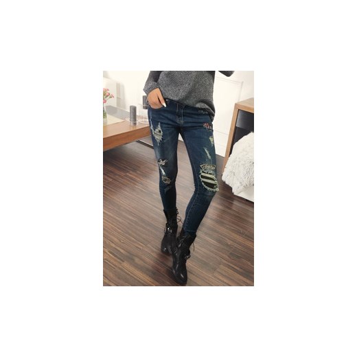 Granatowe spodnie jeansowe damskie Denley 5166