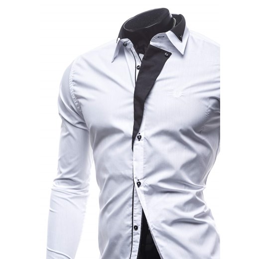 Biała koszula męska elegancka z długim rękawem Denley 4715D