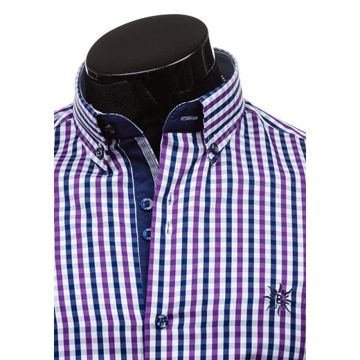 Koszula męska w kratę z krótkim rękawem fioletowa Bolf 4510