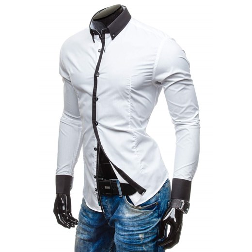 Biała koszula męska elegancka z długim rękawem Bolf 5798