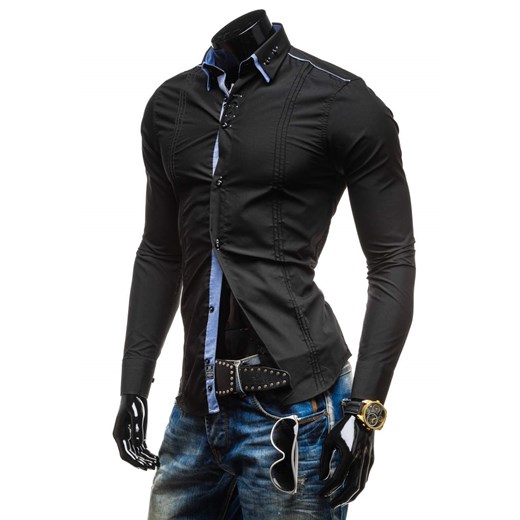 Koszula męska elegancka z długim rękawem czarna Denley 4780