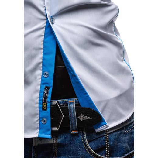 Biało-błękitna koszula męska elegancka z długim rękawem Bolf 5722