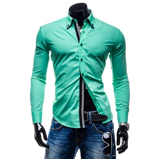 Zielona koszula męska elegancka z długim rękawem Denley 1C