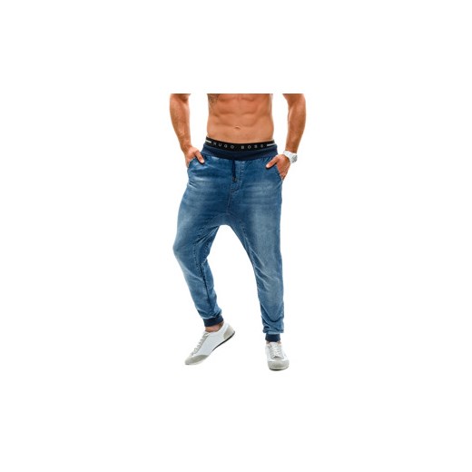 Spodnie jeansowe baggy męskie niebieskie Denley 005