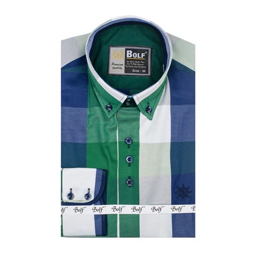 Koszula męska w kratę z długim rękawem zielona Bolf 4701-2