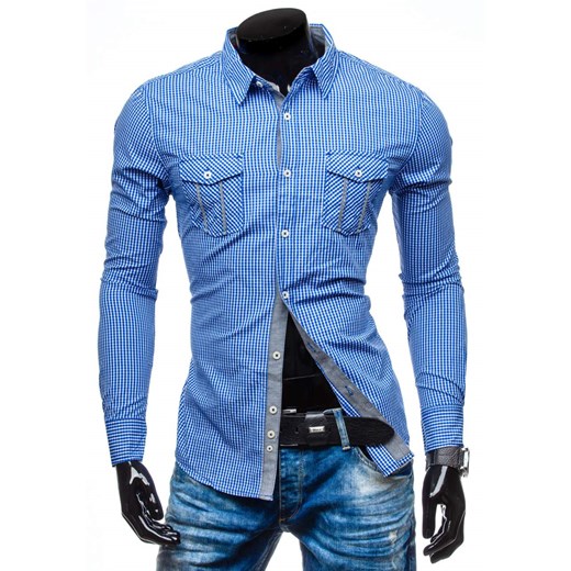 Kobaltowa koszula męska elegancka z długim rękawem Denley 8178