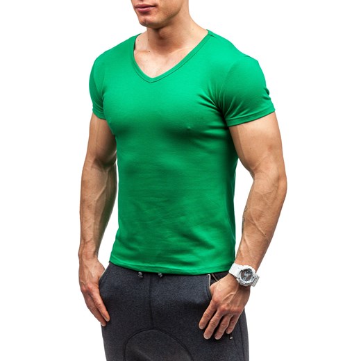 Zielona koszulka męska bez nadruku w serek Denley AK888