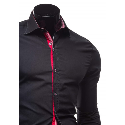 Czarna koszula męska elegancka z długim rękawem Bolf 3760