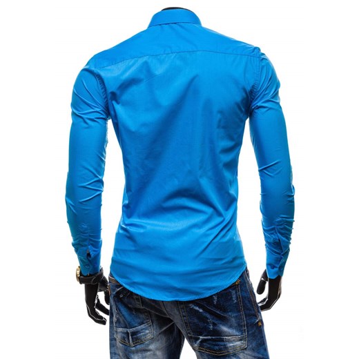 Niebieska koszula męska elegancka z długim rękawem Denley 4705