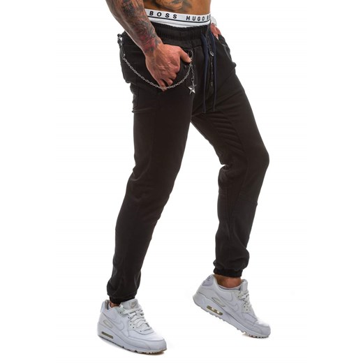Czarne spodnie jeansowe joggery męskie Denley 807