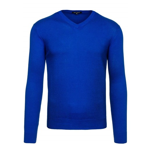 Kobaltowy sweter męski w serek Denley 9021