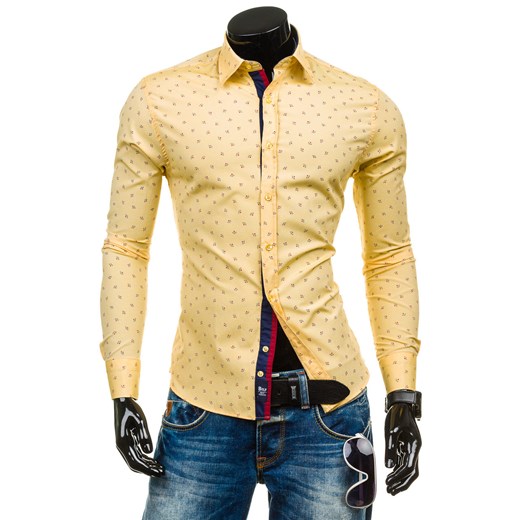 Koszula męska we wzory z długim rękawem żółta Bolf 6886