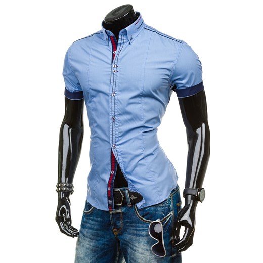 Błękitna koszula męska elegancka z krótkim rękawem Bolf 6513