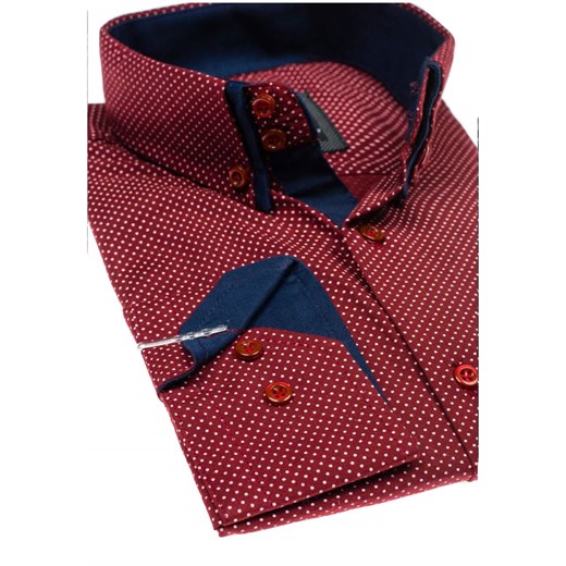 Bordowa koszula męska elegancka we wzory z długim rękawem Denley 3535