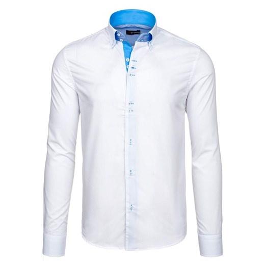 Biało-niebieska koszula męska elegancka z długim rękawem Denley 5753