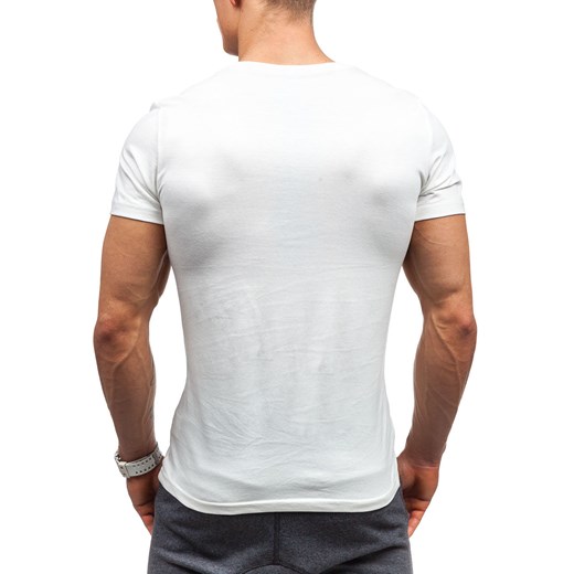 Biały t-shirt męski z nadrukiem Denley 7427