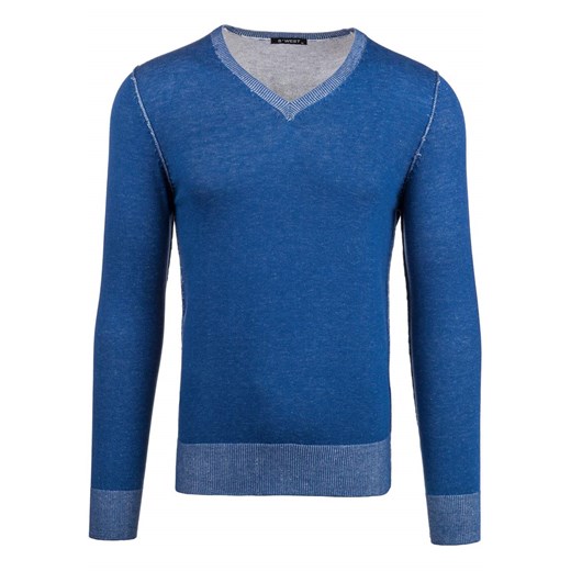 Niebieski sweter męski w serek Denley 805