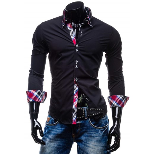 Koszula męska elegancka z długim rękawem czarna Bolf 4704