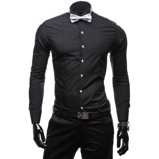 Czarna koszula męska elegancka z długim rękawem Bolf 5754
